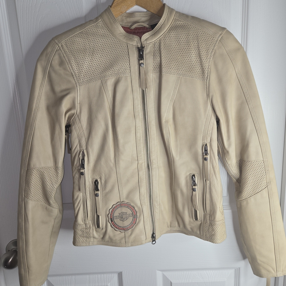 Women's Cream Leather Jacket